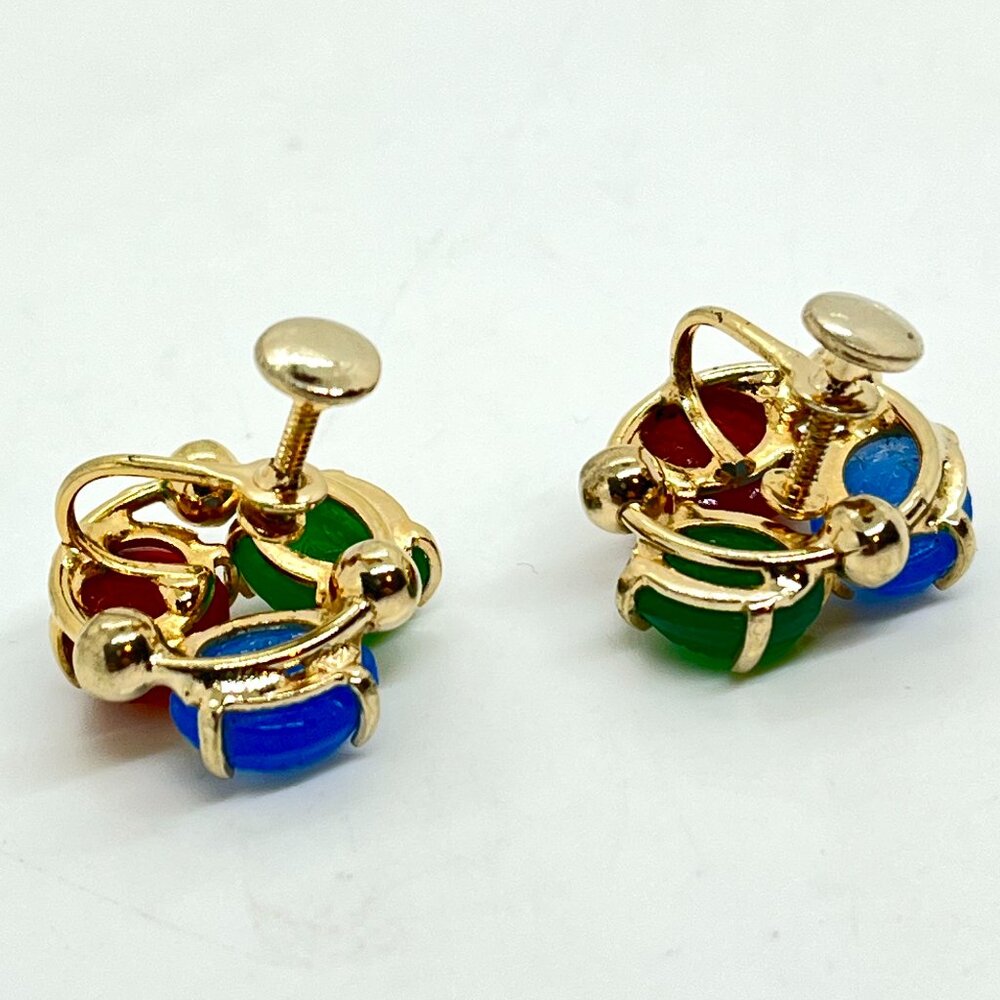 Vintage GLASS SCARAB Earrings Egyptian Revival Gold Tone Screwback - Picture 11 of 13